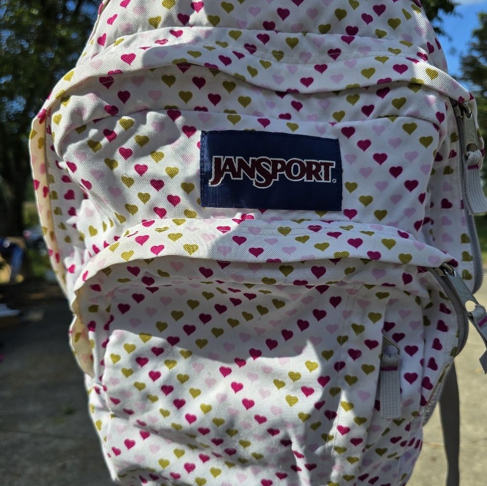 JANSPORT XL WHITE AND POLKA DOTS